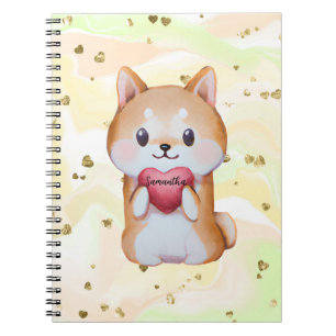 Shiba Inu Holding A Heart  Notebook