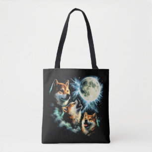Shiba Inu Howling at the Moon Graphic Celestial Tote Bag