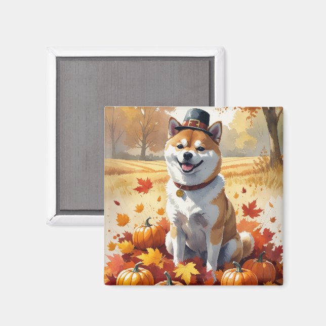Shiba Inu In Autumn Leaves Thanksgiving Art  Magnet (Front/Back)