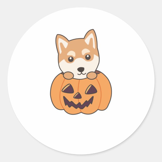 Shiba Inu In Pumpkin Sweet Dogs Happy Halloween Classic Round Sticker (Front)