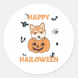 Shiba Inu In Pumpkin Sweet Dogs Happy Halloween Classic Round Sticker