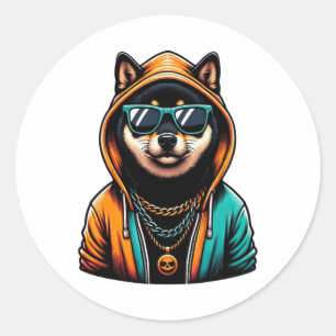 Shiba Inu in Streetwear Hoodie Classic Round Sticker