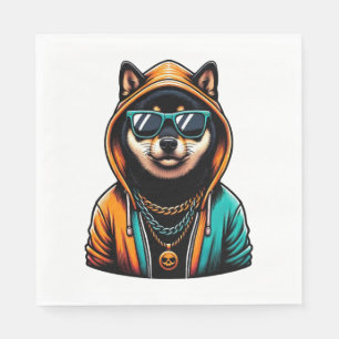 Shiba Inu in Streetwear Hoodie Napkin