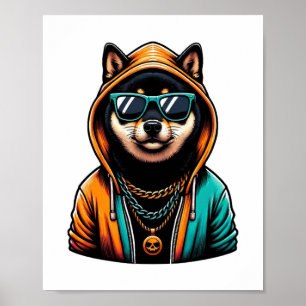 Shiba Inu in Streetwear Hoodie Poster