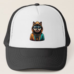 Shiba Inu in Streetwear Hoodie Trucker Hat