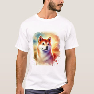 Shiba Inu in watercolor 091024AREF128 - Watercolor T-Shirt