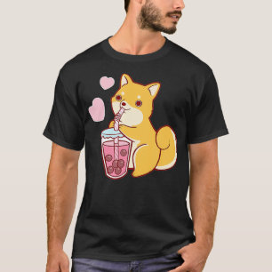 Shiba Inu Japanese Fox Dog Drinking Bubble Tea T-Shirt