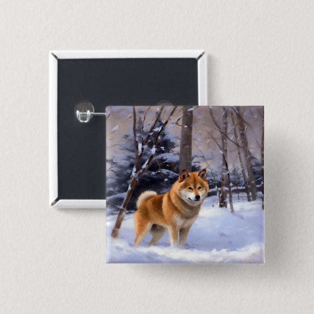 Shiba Inu Let It Snow Christmas  15 Cm Square Badge (Front & Back)