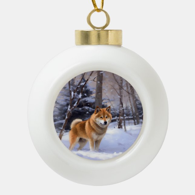 Shiba Inu Let It Snow Christmas  Ceramic Ball Christmas Ornament (Front)