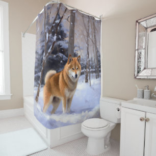 Shiba Inu Let It Snow Christmas  Shower Curtain