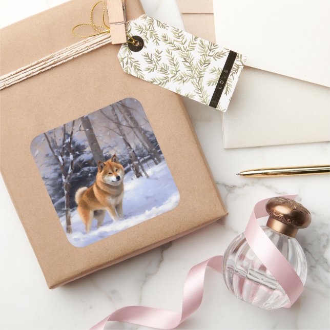 Shiba Inu Let It Snow Christmas  Square Sticker (Gifting)