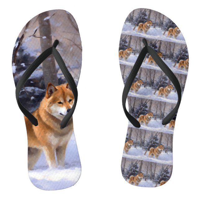 Shiba Inu Let It Snow Christmas  Thongs (Footbed)