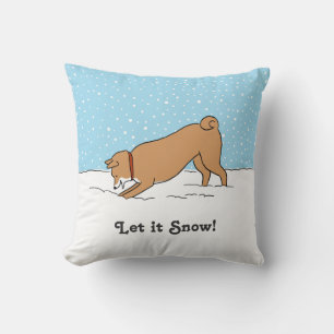 Shiba Inu Let it Snow - Cute Dog Holiday with Text Cushion