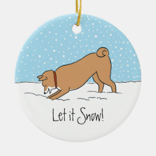 Shiba Inu Let it Snow - Happy Dog Holiday Ceramic Ornament