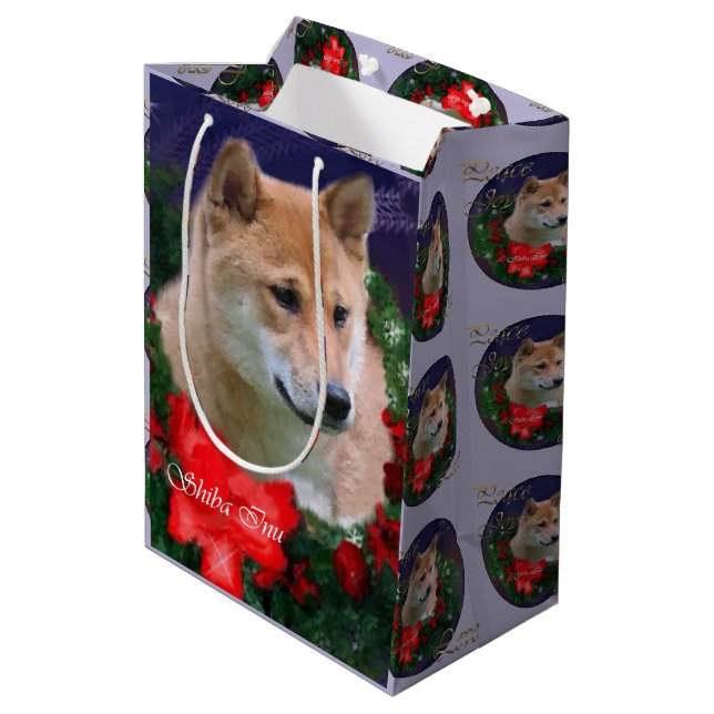 Shiba Inu Lovers Christmas Medium Gift Bag (Back Angled)