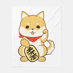 Shiba Inu Lucky Cat Pose Fleece Blanket