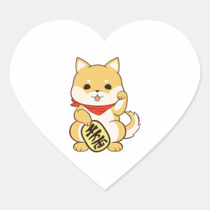 Shiba Inu Lucky Cat Pose Heart Sticker