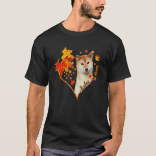 Shiba Inu Makes Me Happy Fall Heart Leaves T-Shirt