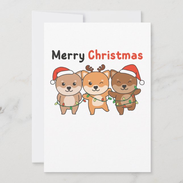 Shiba Inu Merry Christmas Cute Dogs Holiday Card (Front)