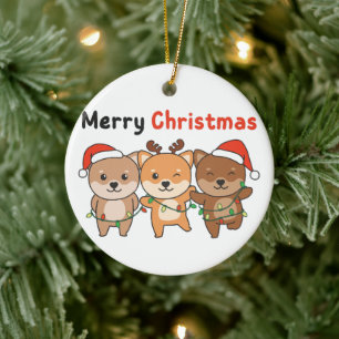 Shiba Inu Merry Christmas Cute Dogs Holiday Ceramic Ornament