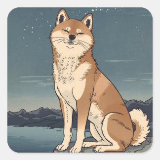 Shiba Inu Moonlight Japanese Style Sticker