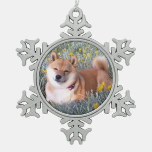 Shiba Inu Name Shimiko Snowflake Pewter Christmas Ornament