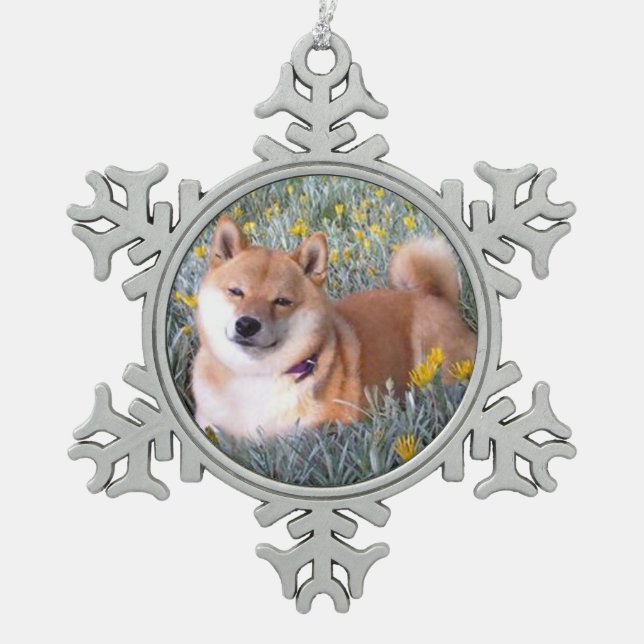 Shiba Inu Name Shimiko Snowflake Pewter Christmas Ornament (Front)