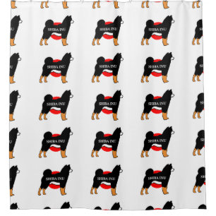 shiba inu name silhouette on Japan-flag black and Shower Curtain