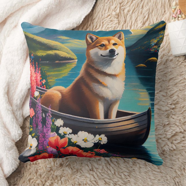 Shiba Inu on a Paddle: A Scenic Adventure  Cushion (Blanket)
