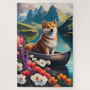 Shiba Inu on a Paddle: A Scenic Adventure Jigsaw Puzzle