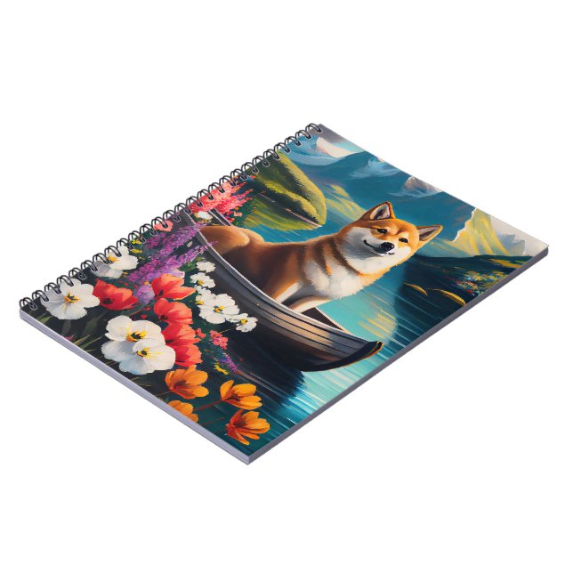 Shiba Inu on a Paddle: A Scenic Adventure Notebook (Left Side)