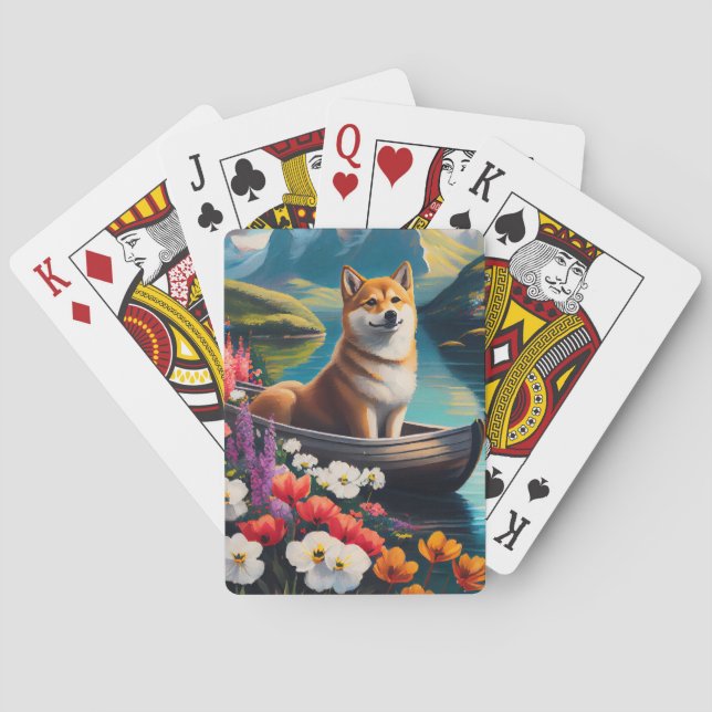 Shiba Inu on a Paddle: A Scenic Adventure Playing Cards (Back)