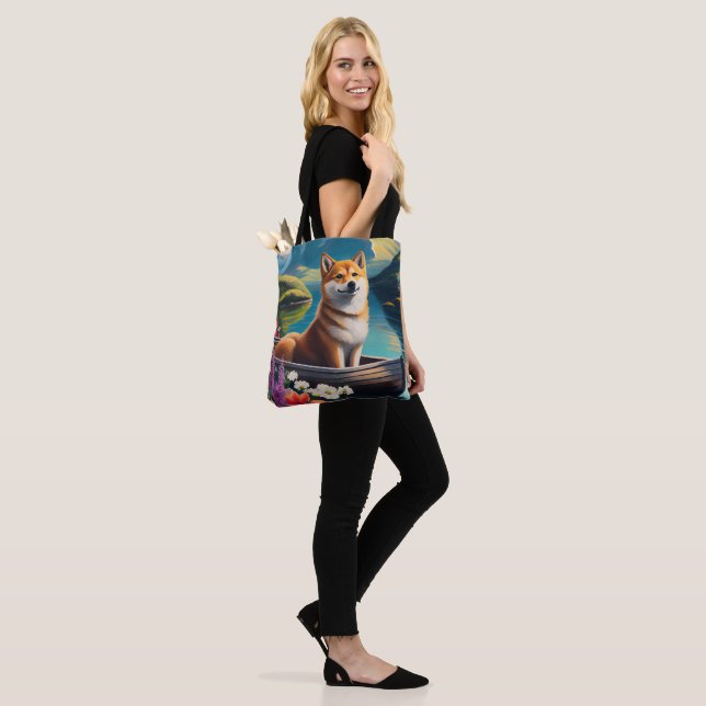 Shiba Inu on a Paddle: A Scenic Adventure Tote Bag (On Model)