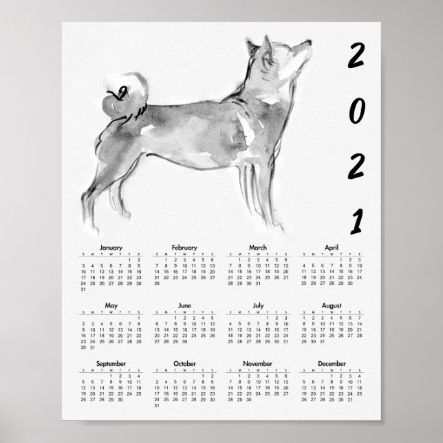 Shiba Inu Original Painting 1 Calendar Poster 2021 (Front)