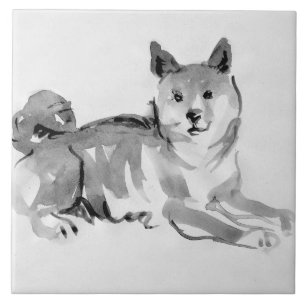 Shiba Inu Original Painting 2 Dog Year Birthday T Tile