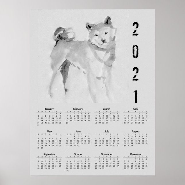 Shiba Inu Original Painting 3 Calendar Poster 2021 (Front)