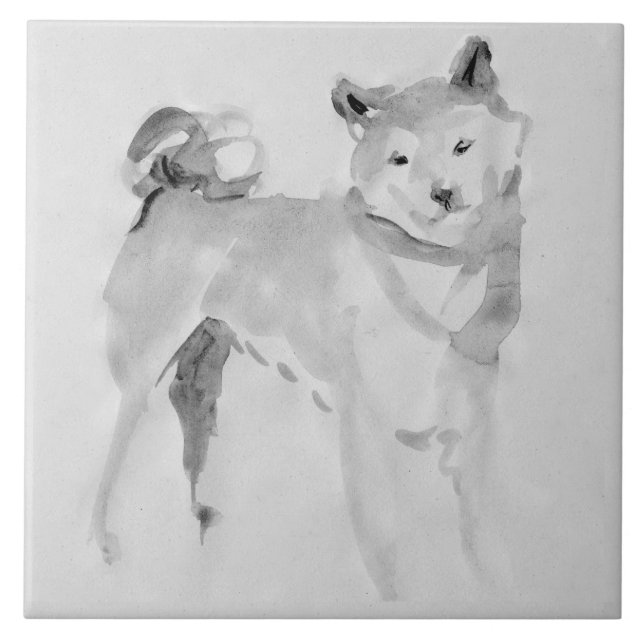 Shiba Inu Original Painting 3 Dog Year Birthday T Ceramic Tile (Front)