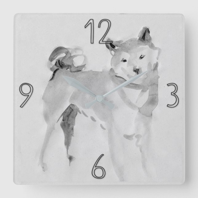 Shiba Inu Original Painting Dog Year Birthday WC3 Square Wall Clock (Front)