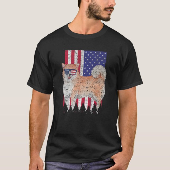 Shiba Inu Patriotic Dog USA Pride American Flag T-Shirt (Front)