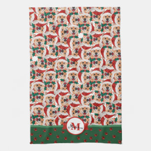 Shiba Inu Pattern Monogram Christmas Dog Tea Towel