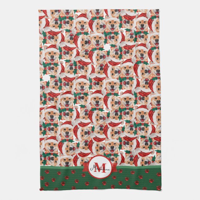 Shiba Inu Pattern Monogram Christmas Dog Tea Towel (Vertical)