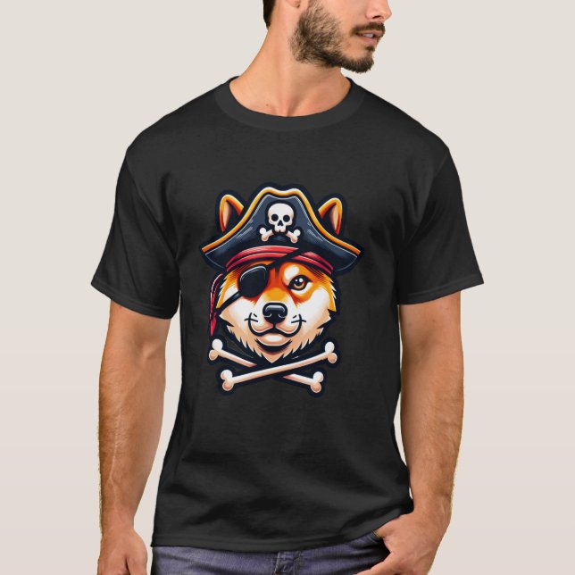 Shiba Inu Pirate Costume Skull Crossbones Dog Love T-Shirt (Front)