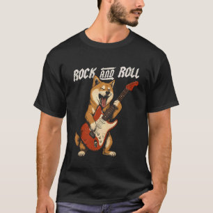 Shiba Inu Playing Guitar Rock and Roll Dog Lover T-Shirt