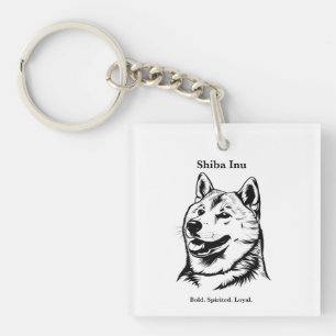 Shiba Inu Portrait Black Line Illustration Key Ring