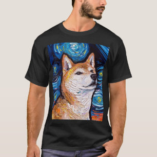 Shiba Inu Portrait Starry Night Dog Art by Aja743 T-Shirt