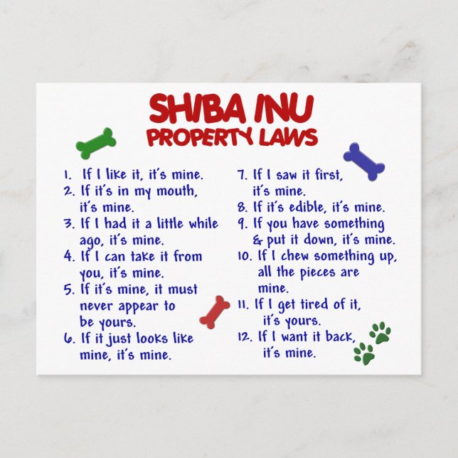 SHIBA INU Property Laws 2 Postcard (Front)