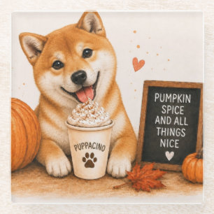 Shiba Inu Pumpkin Spice Puppaccino Glass Coaster