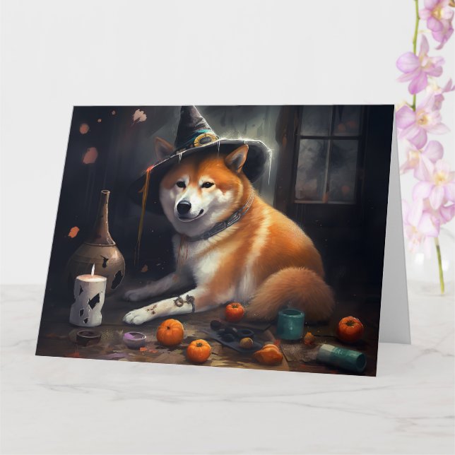 Shiba Inu Pumpkins Halloween Scary Card (Orchid)