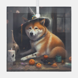 Shiba Inu Pumpkins Halloween Scary Glass Tree Decoration