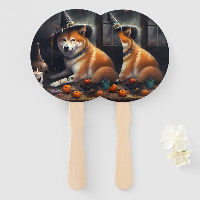 Shiba Inu Pumpkins Halloween Scary Hand Fan (Front and Back)